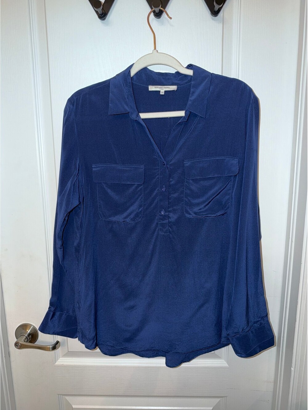 Gerard Darel Paris Navy Blue Silk Button-Up Blouse Size 38